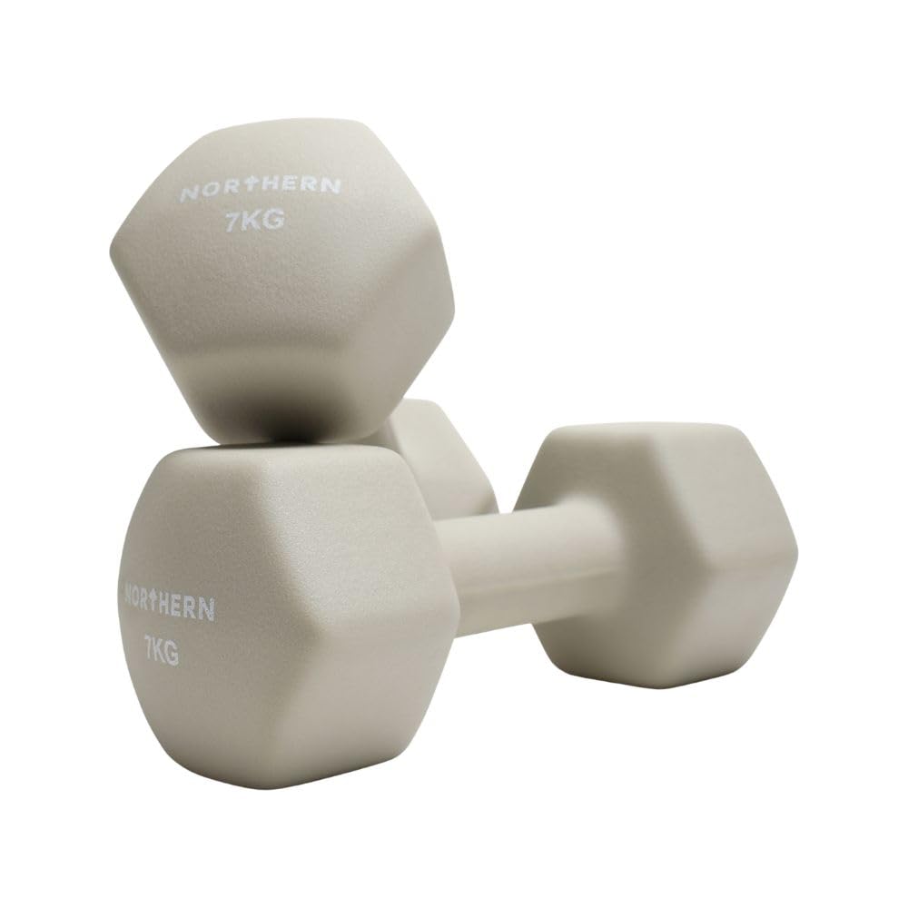 Northern Natural Stone Neoprene Hex Dumbbells Pair, 1kg–8kg Hand Weights for Home Gym Strength Training, Non-Slip Hexagonal Dumbbells for Fitness, Aerobics, Yoga & Toning (7kg x 2)