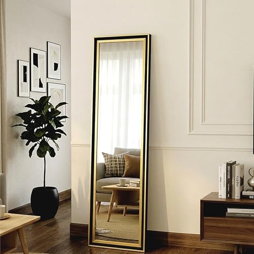 Image of 4x1 Ft Full Length Mirror Black Gold Frame, 5mm High-Definition Wall Mirror, Vertical or Horizontal Hanging Long Dressing Mirror for Entryway, Bedroom & Dressing Room