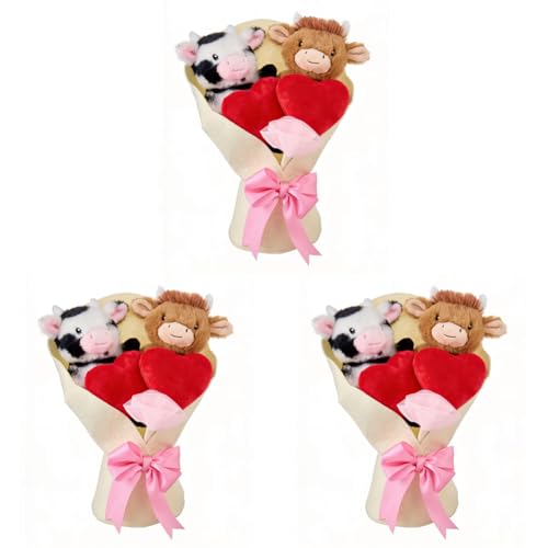 Peluche Highland Cow jouet à clipser Saint-Valentin avec cœurs pour femme et mère