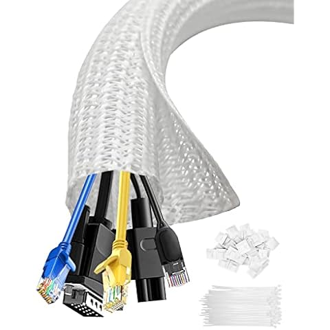 shinfly Cable Tidy Sleeve, 3m Cable Management Sleeve, Flame-Retardant Wire Tidy, Organize Up to 8-10 Cords, for TV, PC, Home and Office, White (∅0.63") Cover