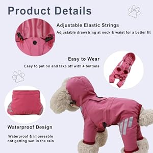 Waterproof Puppy Dog Raincoats with Hood for Puppy Small Medium Dogs, Waterproof Dog Rain Coat Jacket with Reflective Strap and Leash Hole, Easy to Put On & Off Poncho (Small, Pink)