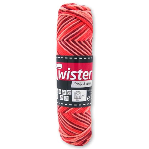 Frida's Wollhaus Twister 50 g Curly 8-fach Color Stricken Häkeln Wolle Garn Baumwolle 14 Farben (103 | Apricot | Rot | Weinrot)