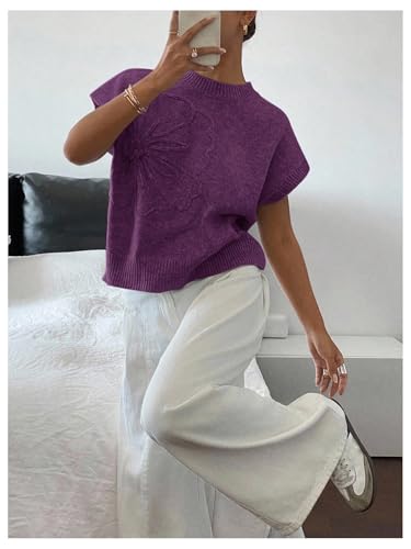 Image of SOLY HUX Women's Short Sleeve Sweater 3D Floral Sweaters Pullover Tank Tops Knit Vest Trendy Fashion Clothing