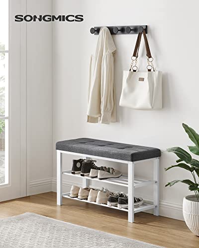 Songmics Shoe Bench, 3-Tier Shoe Rack For Entryway, Storage Organizer With Foam Padded Seat, Linen, Metal Frame, For Living Room, Hallway, 12.2 X 31.9 X 19.3 Inches, Gray And White Ulbs057W01 #TOP1