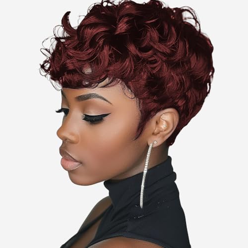 DOcute Burgundy Short Pixie Cut Wig for Black Women Layered