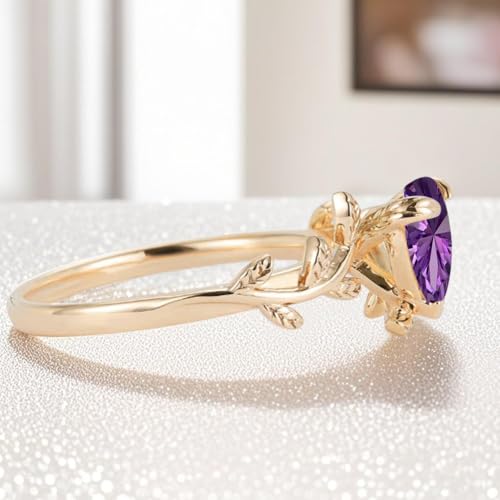 1 Carat Heart Cut Gemstone Engagement Ring for Women, 10K 14K 18K Solid Gold Bridal Birthstone Ring Leaf Vine Art Deco Wedding Promise Rings Gifts for Her Bride Wife Mom Nana Mothers Day4