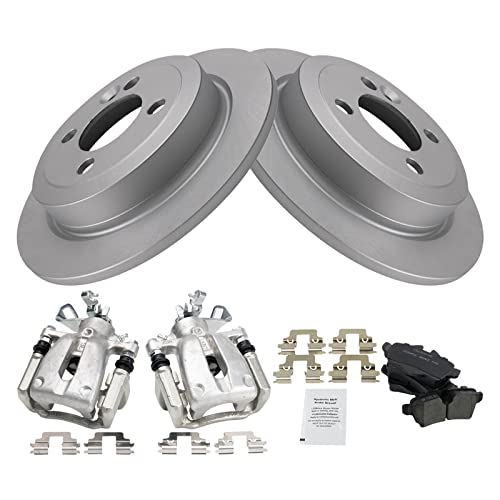 Image of TRQ Rear Brake Pad and Rotor Set Ceramic Coated Rotors Calipers