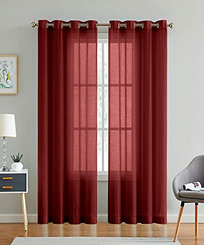 Image of Cotton Linen Solid Curtain with Eyelet Rings,Window Curtains for Pooja Room /Living Room /Dining Hall /Hotel /Bedroom /Kid Room /Kitchen (5 Feet, Maroon) Set of 2