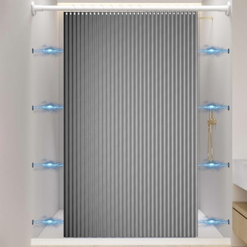 Momooda Cortina Ducha Impermeable Magnética Plegable con Ganchos, Cortina Ducha de Lino antimoho con imán a Prueba de Salpicaduras, Grigio, 80x180cm