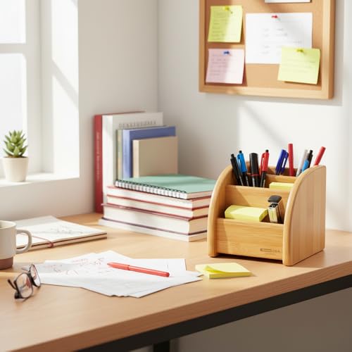 Image of oddpod Glosen Premium Multi-Purpose Wooden Desk Organizer & Mobile /Pen Holder Stand For Home /Office C-2021, Brown