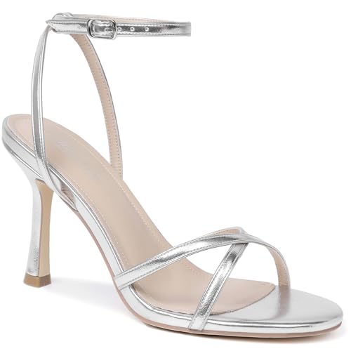 Image of Mostrin Strappy Heels for Women Ankle Strap Heels Women's Heeled Sandals for Party Prom Wedding