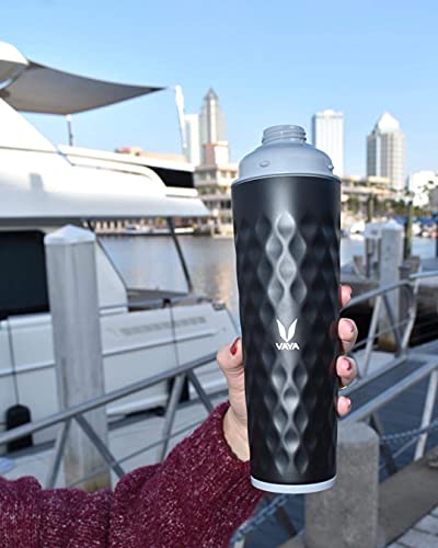 Image of VAYA DRYNK Stainless Steel Water Bottle for Office, 525ml Vacuum Insulated Flask Water Bottle with Gupler Lid, Hot and Cold Thermos Flask for Adults, Leakproof Travel Bottle, Black