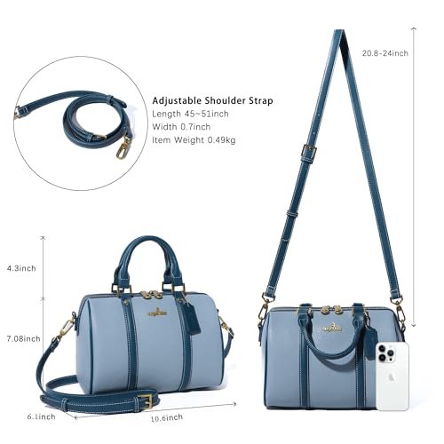Image of Angel Kiss Women Satchel Purses and Handbags Vegan Leather Boston Barrel Bag Top Handle Shoulder Purse with Crossbody Strap | Vegan Leather