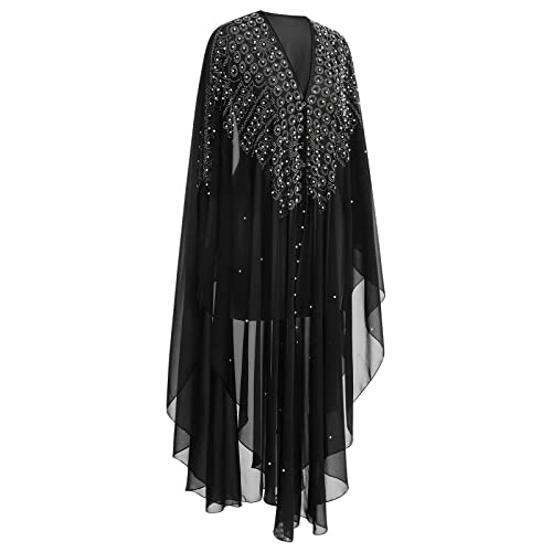 Image of OBEEII Muslim Dress for Women Loose Batwing Sleeved Hooded Beaded Embroidery Long Abaya Dress Kaftan Abayas Islamic Robe