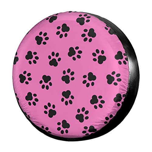Image of Pink Dog Paw Print Spare Tire Cover Dust-Proof Wheel Tire Cover Fit Trailer, RV, SUV and Many Vehicle 15inch