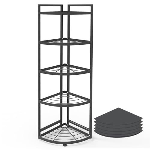 HUIJIN Étagère d'angle à 5 niveaux à 90° pour cuisine – Organisateur de casseroles et de poêles, rangement sous l'évier – Étagère en fer robuste...