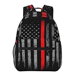 KOSUES Thin Red Line American Flag Firefighter Laptop Backpacks Double Shoulder Laptop Pack Bag Daypack Back Pack Bags Rucksack Computer Bag with Side Pockets Front Zipper Pockets