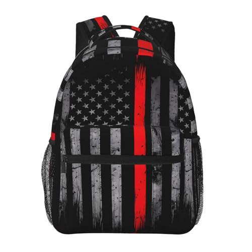 KOSUES Red Line American Flag Firefighter Laptop Backpack