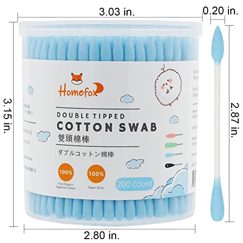 Image of Blue Cotton Swabs Precision Pointed - 400 Count Pointy Organic Cotton Buds Double Side Tightly Wrapped Cotton Tips Paper Stick Soft Gentle Lint-Free Cruelty-Free, Pointy & Round (Blue)