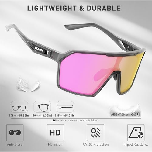 SCVCN Polarized Sports Sunglasses UV Protection for Women Men Cycling Glasses MTB Riding Goggles Bicycle Mountain Bike Glasses Baseball Running Fishing Triathlon Golf Driving Pink - image 5