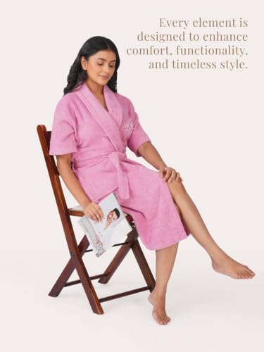 Image of RANGOLI Premium Women's Knee-Length 460 GSM Bamboo Bathrobe in Half Sleeves with 2 Pockets & Belt Closure with Ultra Soft Fabric & Skin-Friendly (Purple-L) | Royal Bamboo