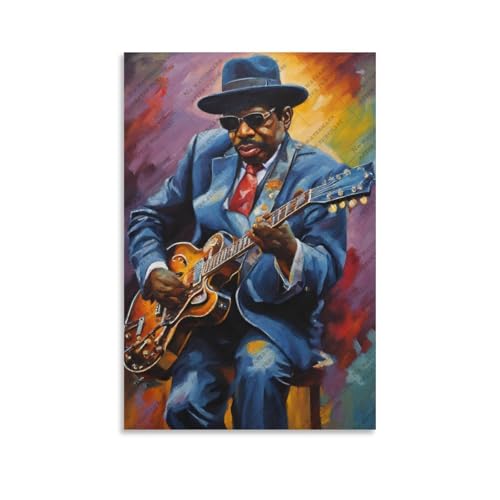 Décoration murale Otis Rush pour salon chaleureux avec peinture de guitariste blues vintage