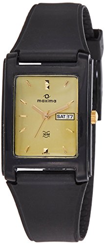 Maxima Plastic Aqua Day-Date Gold Dial Analog Men Watch -07601Ppgw, Band Color-Black (B00JA6JRKE) Amazon Price History, Amazon Price Tracker