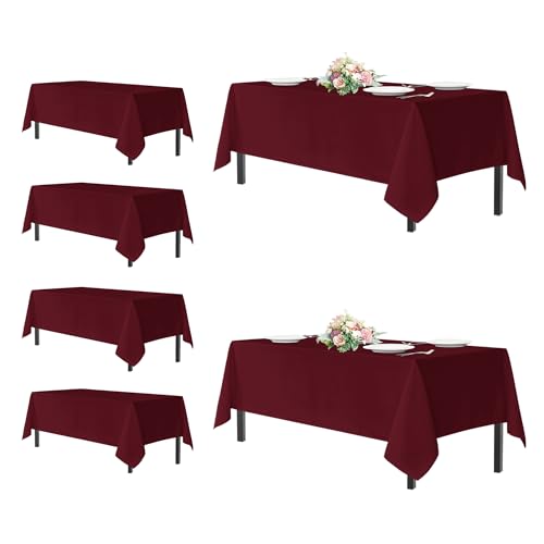 Image of sancua Tablecloths for 6 Foot Rectangle Tables, 6 Pack - Washable Polyester Fabric Table Cloth for Chirstmas Party, Birthday, Banquet Reception, 54x108 Inch Burgundy