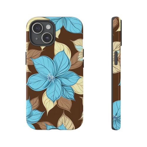 Coque iPhone 15 turquoise motif floral rigide et brillante