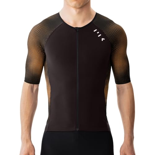 MY KILOMETRE Camiseta de Manga Corta para Triatlón Hombre   Maillot de Ciclismo con Cremallera Completa y 2 Bolsillos Traseros Reflectantes, Secado rápido, para Carrera y Natación