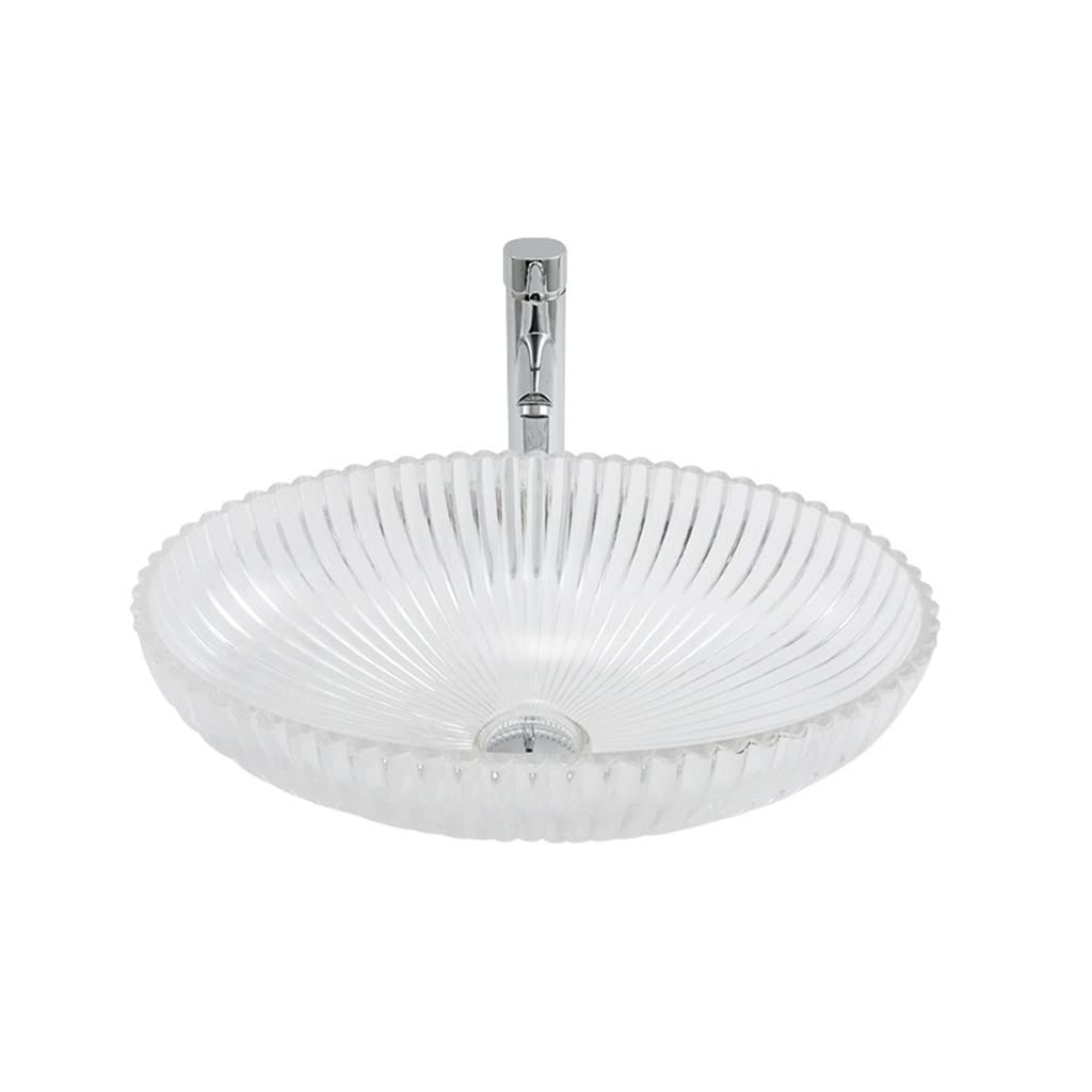 ADERFETBI Bathroom Sink Bathroom Vessel Sink Round Art Glassware Home Countertop(Sink set)