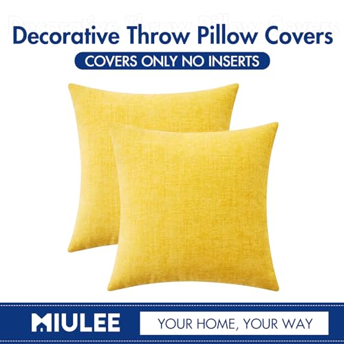 Image of MIULEE Pack of 2 Couch Throw Pillow Covers 20x20 Inch Soft Yellow Chenille Pillow Covers for Sofa Living Room Spring Home Decor Couch Solid Dyed Cases