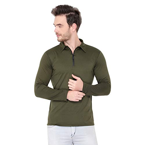 Image of Men's Cotton Blend Full Sleeve Zip Neck Polo T-Shirt (Pack of 1)