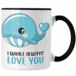 Trendation - Valentinstag Tasse Geschenk für Ihn Sie Lustig Wale Grafik Geschenkidee Becher Wortspiel Freund Freundin Liebe Paare (Schwarz)
