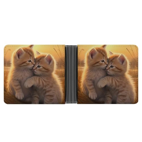 Two Cats in Sunset Funny Men's Slim Bifold Wallet with Multiple Card Slots Front Pocket Purse