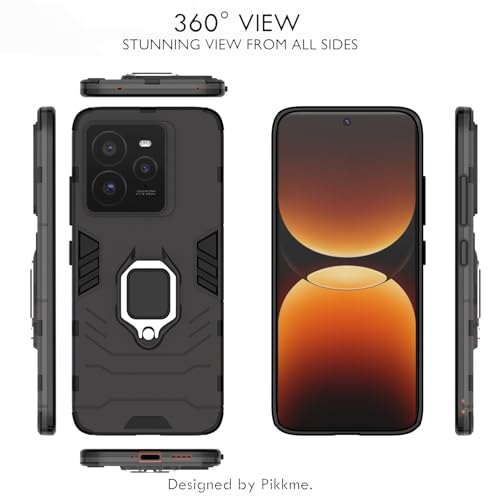 Image of Pikkme D5 Tough Armor Bumper Case | 360 Protection Case | Ring Holder Stand Back Cover for Realme GT 7 Pro 5G (Black)