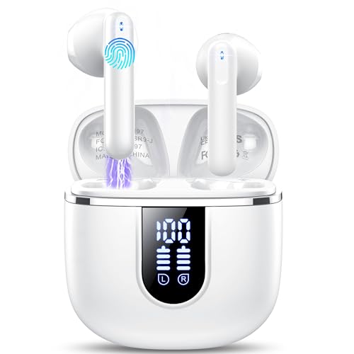 Cillso Wireless Earbuds, Bluetooth 5.4 Earphones In Ear 3D Stereo, Bluetooth Headphones with 4 ENC Noise Cancelling Mic, 40H Deep Bass IP7 Waterproof Headset Comfortable Earbuds for Work, Sport White