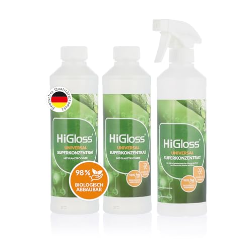 HiGloss Universalreiniger Superkonzentrat – 2x 500 ml Allzweckreiniger, geruchlos, lebensmittelecht, biologisch abbaubar – inkl. Leerflasche & Zerstäuber