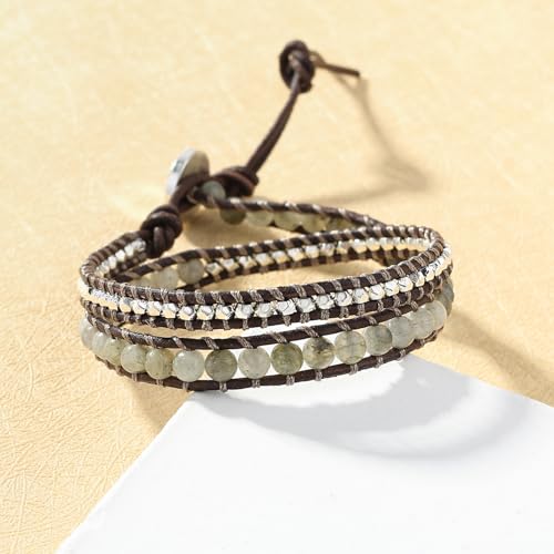 Image of KELITCH Natural Agate Onyx 2 Wrap Bracelets Handmade Leather Strand Bracelets Fashion Jewelry