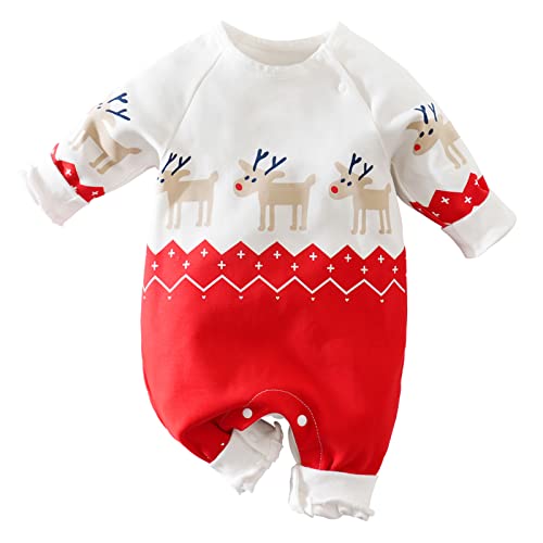 RELABTABY My First Christmas Baby Boy Girl Outfit Newborn Romper Infant Long Sleeve Xmas Santa Onesie Elf Reindeer Clothes (Red, 3-6 Months)