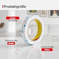 Doppelseitiges Klebeband Extra Stark, 20mm × 3m Doppelklebeband Schaumstoffband, 1600T PE - Montageklebeband, Wasserdichtes Starkes Klebeband für Innen- und, Befestigung von Gegenständen, Bildern – Ansicht 2