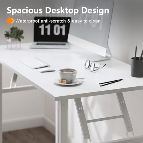 Image of Need Folding Desk, 54 inch Large Computer Desk for Home Office, No Install Needed Study Student Writing Table Desk Workstation, White