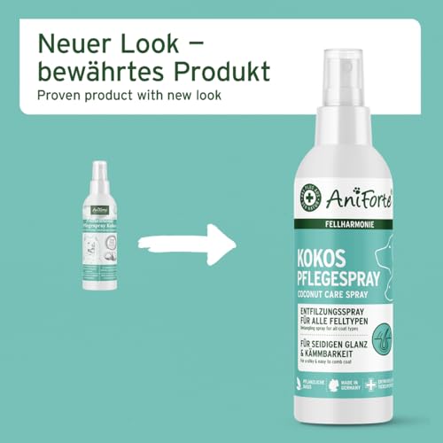 AniForte Fellharmonie Pflegespray Kokos 200 ml – Sanfte Fellpflege für Hunde & Katzen, Entfilzungsspray & Kämmhilfe, für glänzendes Fell mit Kokosduft