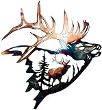 ArtsyCase Home Collection Metal Wall Decor, Elk Deer Metal Wall Art Sculpture Silhouette Craft with Rustic Cabin Décor Finish Wall Decor Hanging for Living Room, Bedroom, Bathroom Indoor, 12.8 inch