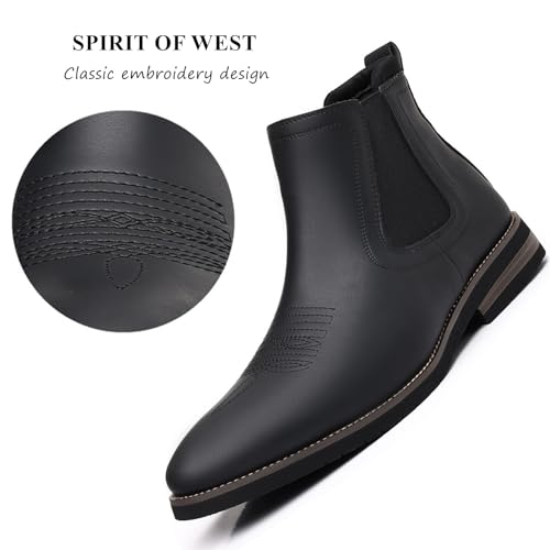 DADAWEN Cowboy Boots for Men Square Toe Chelsea Boots Mens Western Boots Slip On Casual Retro Ankle Boots4
