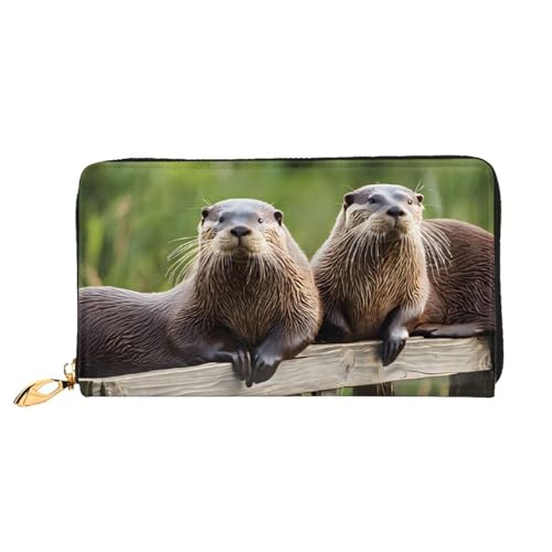 Cute Otter Long Leather Wallet,Large Capacity Soft Pu Leather Purse For Women With Multiple Card Slots Phone Pocket And Zipper Coin Purse Stylish Phone Card Holder Clutch