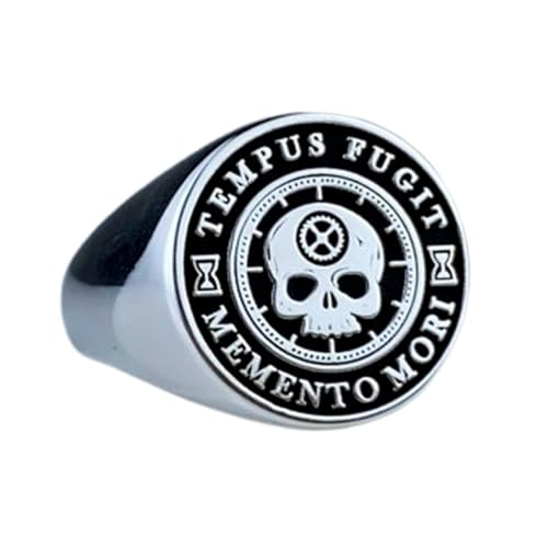 Chevalière ronde 16 x 16 mm avec crâne en argent pour un look intemporel