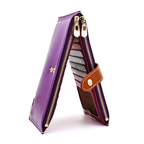 ANDOILT Women's Leather RFID Wallet with Zipper Purse