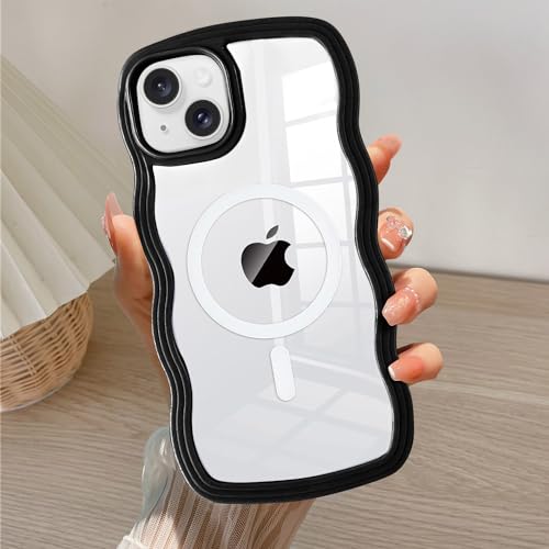 Étui magnétique pour iPhone 15 QLTYPRI en silicone noir transparent
