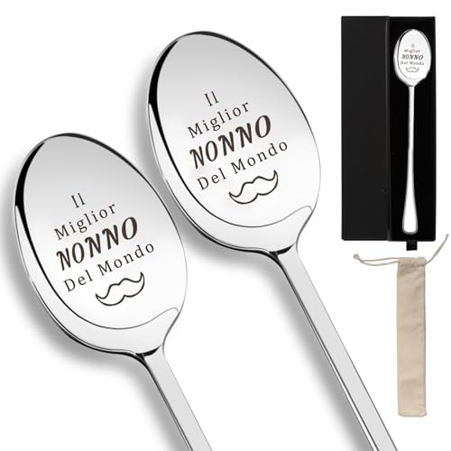 2 Pezzi Cucchiaini da Caffè Regalo per Nonno, Regalo Nonno Compleanno da Nipoti,Nonno Idee Regalo,Regalo Nonno Compleanno, 2pcs Cucchiaini da Caffè Acciaio Inossidabile